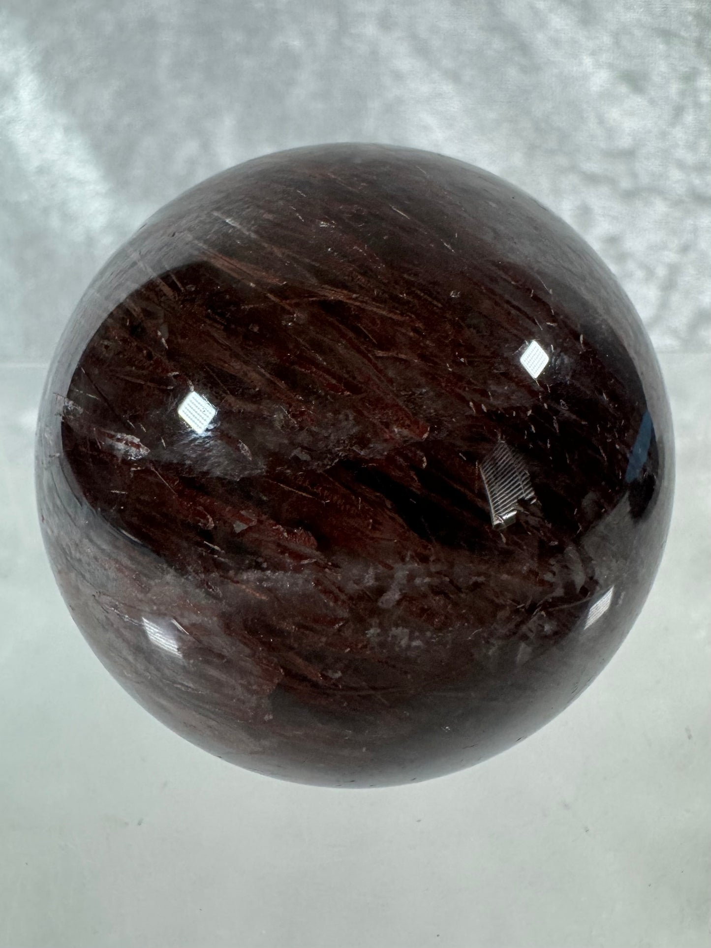 Tourmalinated Quartz Sphere. 54mm. Gorgeous Red Tourmaline Inclusions. Unique And Rare Display Sphere.