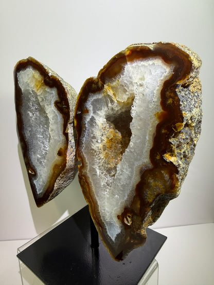 Agate Geode Wings From Brazil. Gorgeous Large Split Geode On A Custom Stand. Amazing Druzy Display Crystal