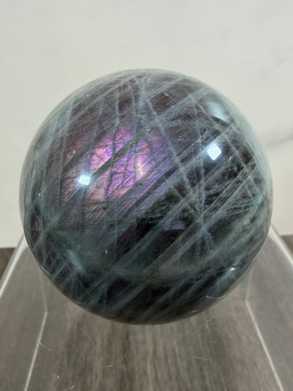 Labradorite Crystal Sphere. 61mm. Stunning Pink Rainbow Flash. Gorgeous Display Sphere.