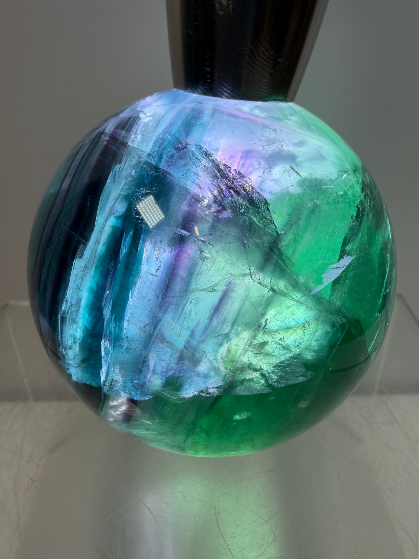 Green-Blue Fluorite Sphere. 63mm. Beautiful Display Sphere With Big Rainbows. Stunning Color Combinations