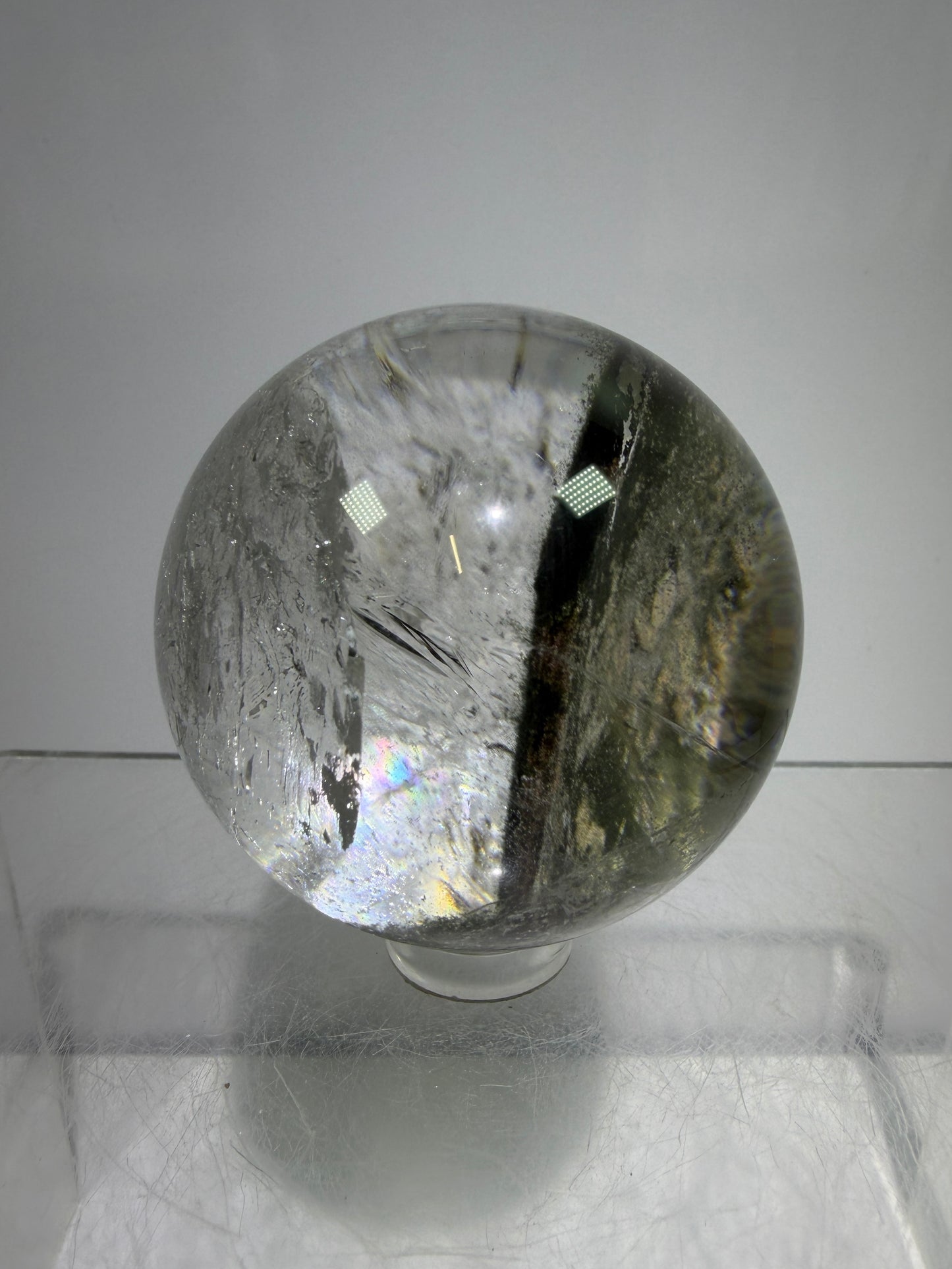 Garden Quartz Lodolite Sphere. 48mm. High Quality Landscape Quartz With Rainbows. Scenic Quartz With Excellent Clarity