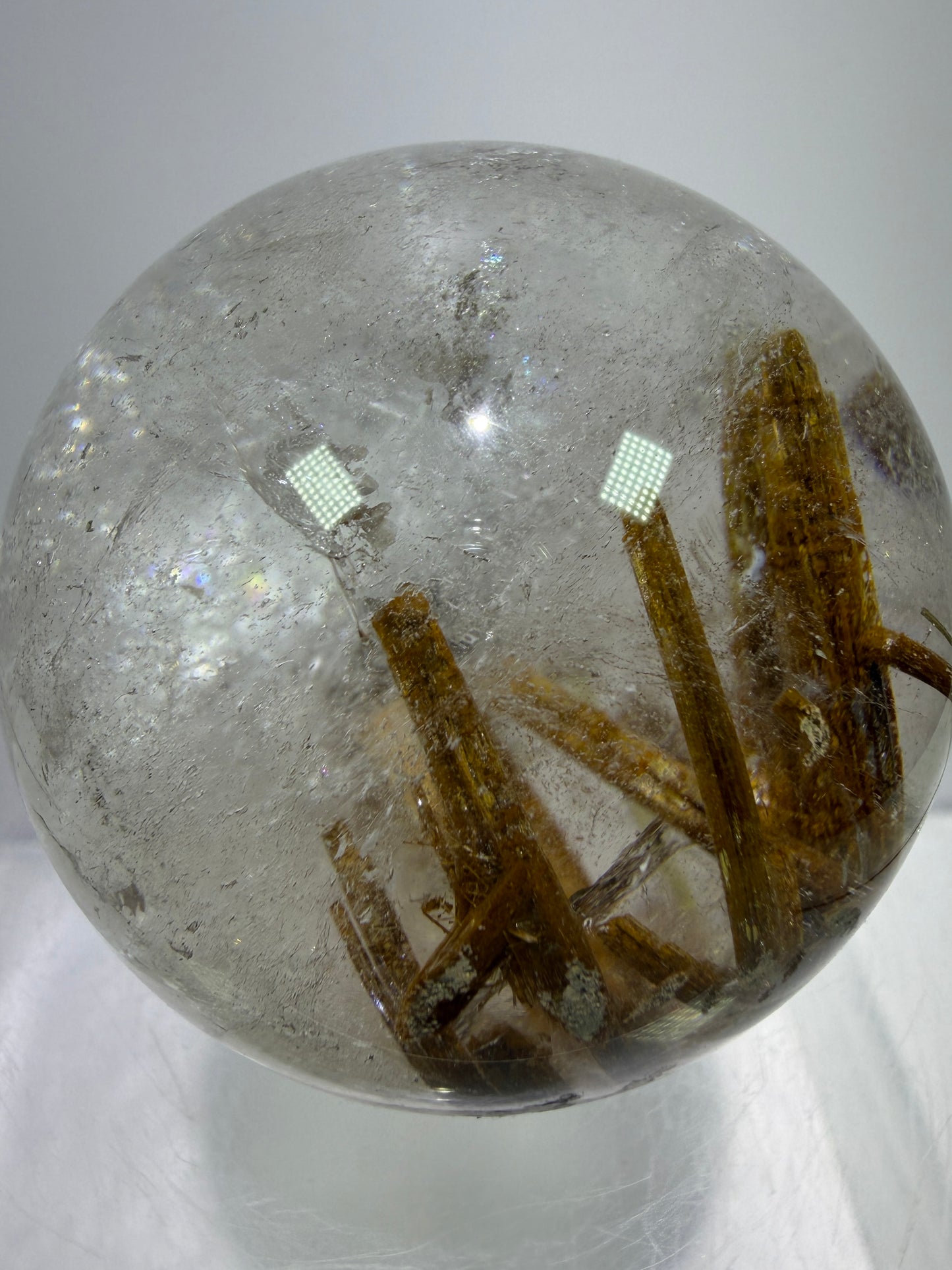 Tourmaline Quartz Sphere. Rare Tourmaline Sphere With Rainbows. Tourmalinated Quartz Display Crystal