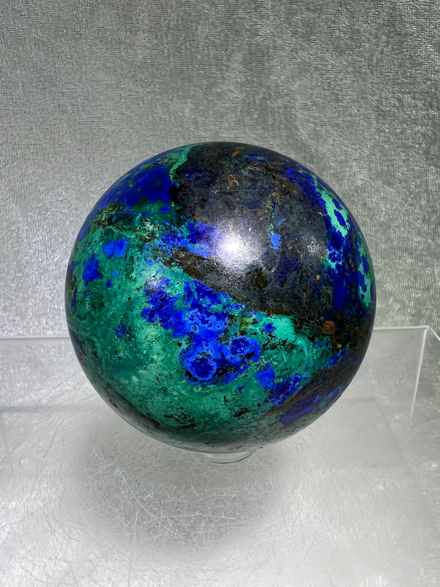 Azurite, Chrysocolla, and Malachite Crystal Sphere. 62mm. High Quality With Gorgeous Colors. Awesome Rare Display Piece!