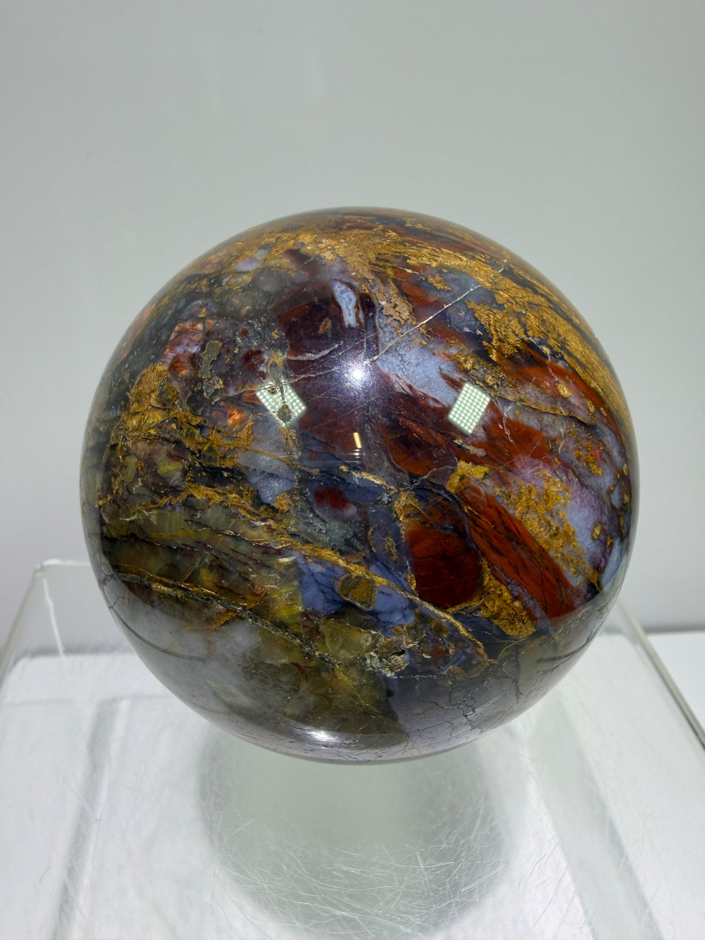 Pietersite Crystal Sphere. 72mm. Gorgeous Rare Red Pietersite Crystal. High Quality Display Sphere With Beautiful Flash.
