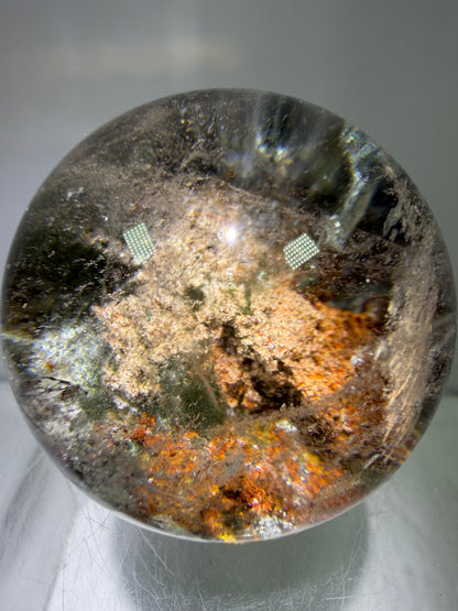 Garden Quartz Lodolite Sphere. High Quality Colorful Landscape. Beautiful Display Sphere