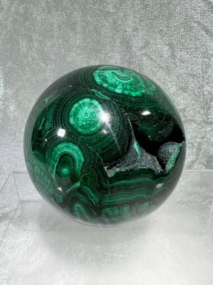 Malachite Crystal Sphere. 73mm. Incredible Large Druzy Malachite. Very High Quality Rare Display Sphere.