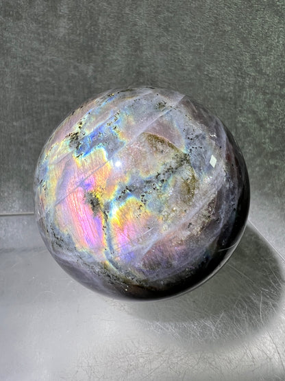 Labradorite Crystal Sphere. 64mm. Very Rare Pink And Purple Rainbow Flash. Gorgeous Display Sphere.