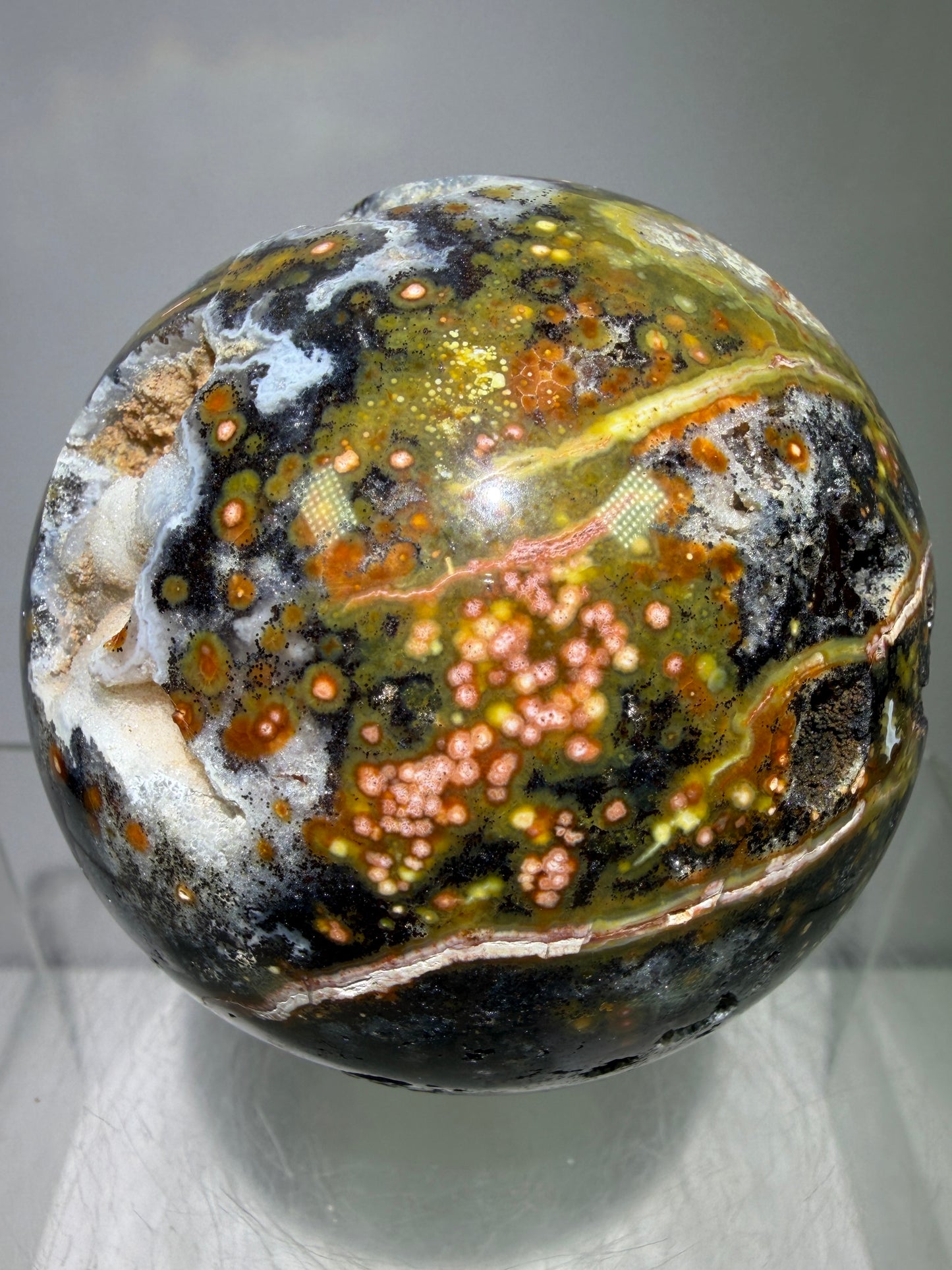 Ocean Jasper Sphere. 67mm. High Quality Druzy Display Crystal. Beautiful Peach Sugar Druzy
