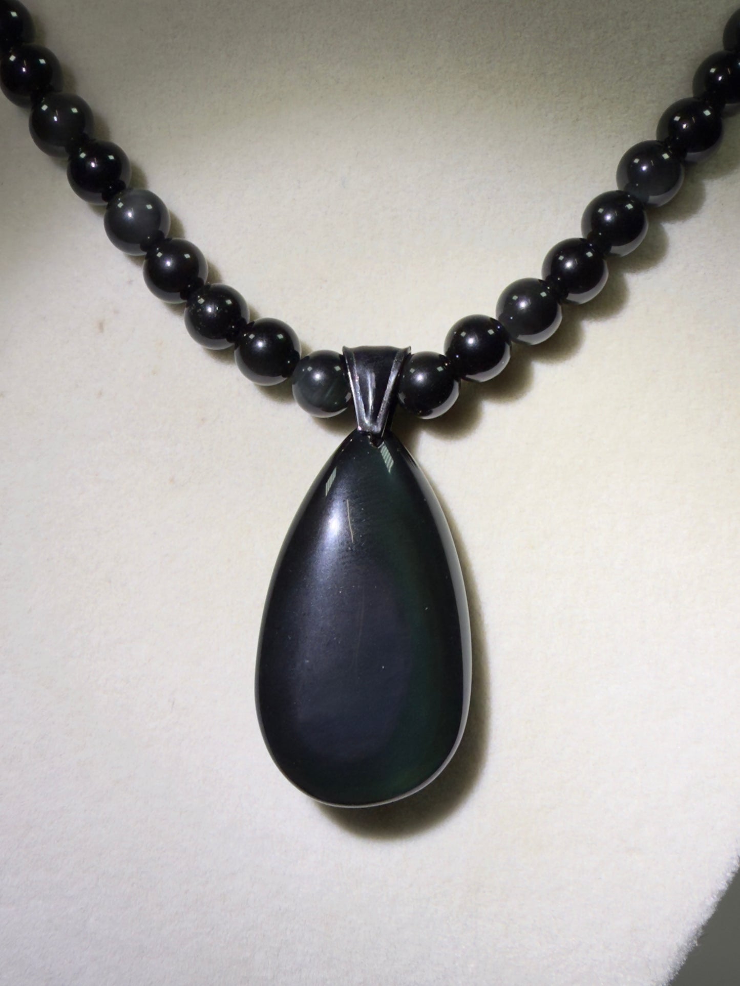 Rainbow Obsidian Pendant. Gorgeous Teardrop Cabochon. Custom Made Beaded Necklace. High Quality Jewelry