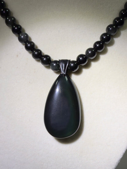 Rainbow Obsidian Pendant. Gorgeous Teardrop Cabochon. Custom Made Beaded Necklace. High Quality Jewelry