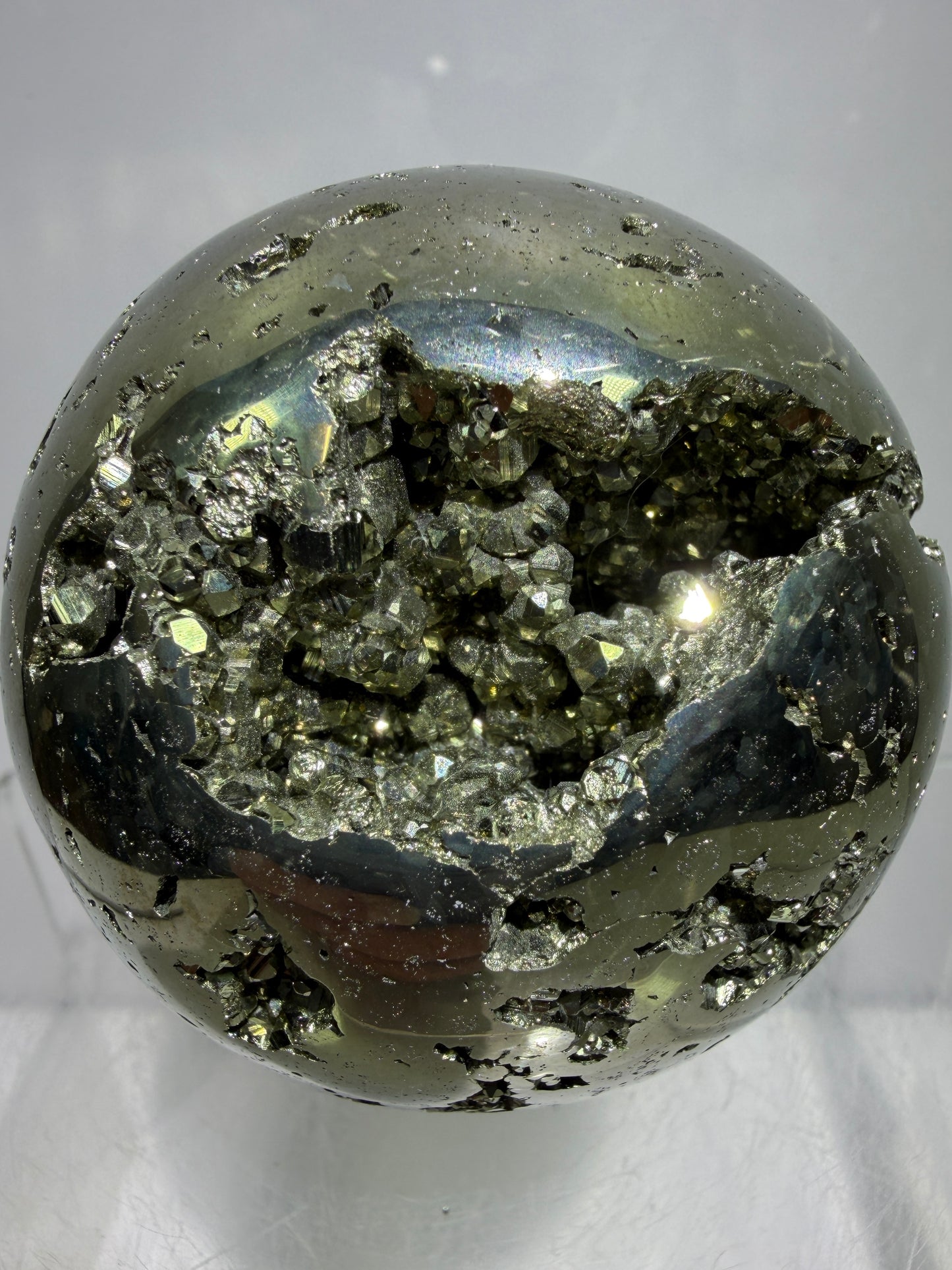 Pyrite Crystal Sphere. 60mm. Druzy World Class Display Sphere From Peru. Gorgeous Top Quality Cubic Druzy