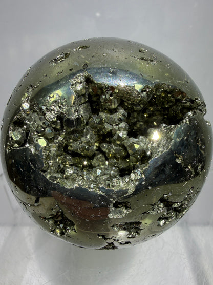Pyrite Crystal Sphere. 60mm. Druzy World Class Display Sphere From Peru. Gorgeous Top Quality Cubic Druzy