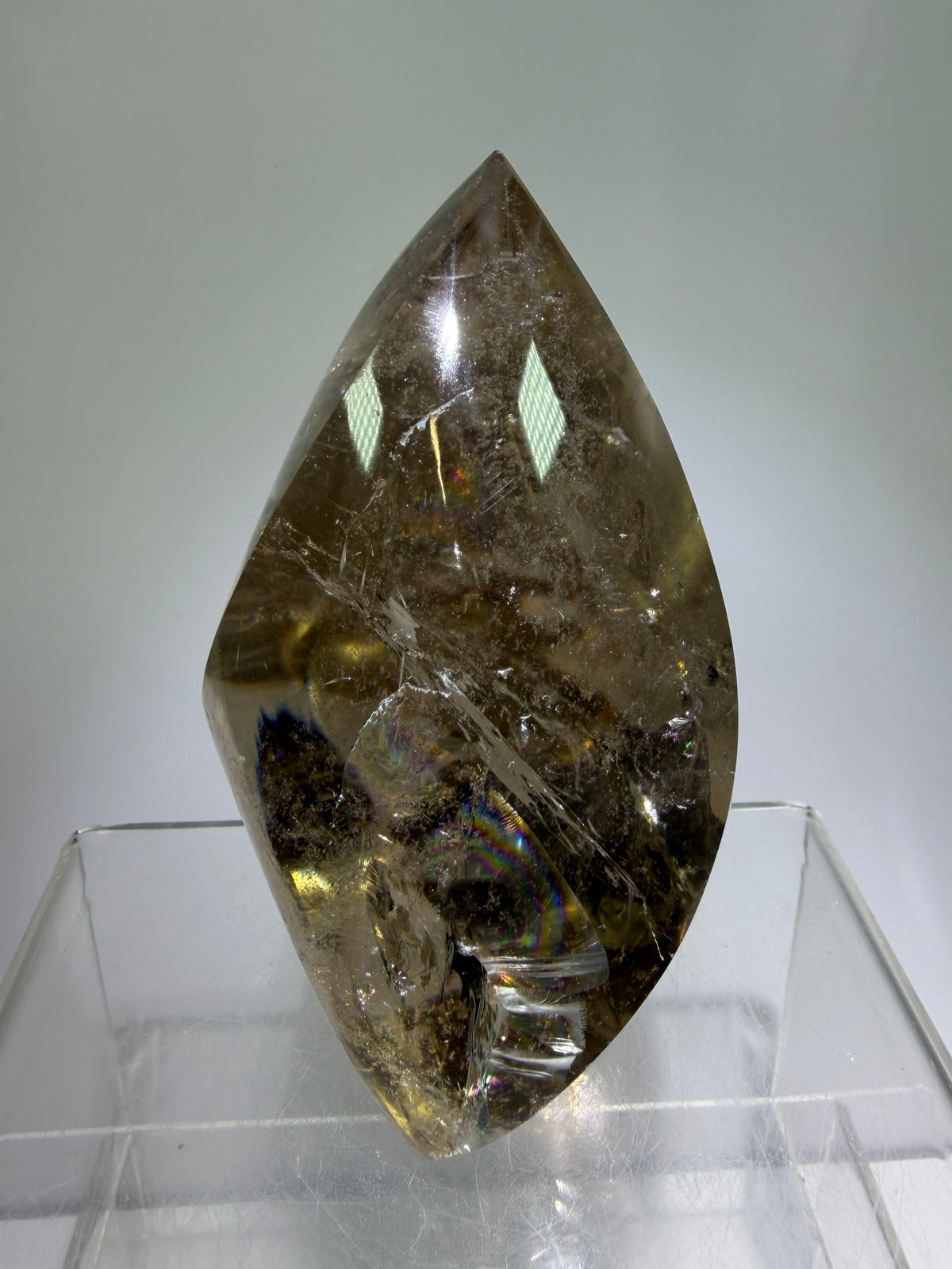 Smoky Quartz Crystal Flame. Huge Rainbows! Gorgeous Polished Flame From Brazil. Beautiful Display Crystal