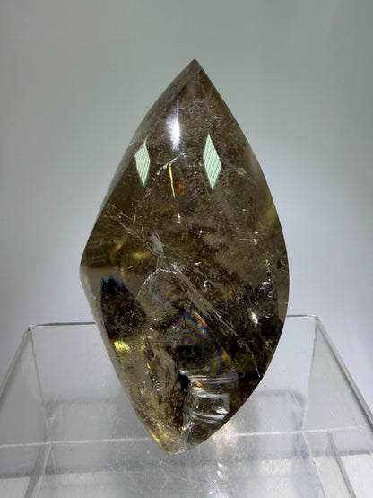 Smoky Quartz Crystal Flame. Huge Rainbows! Gorgeous Polished Flame From Brazil. Beautiful Display Crystal