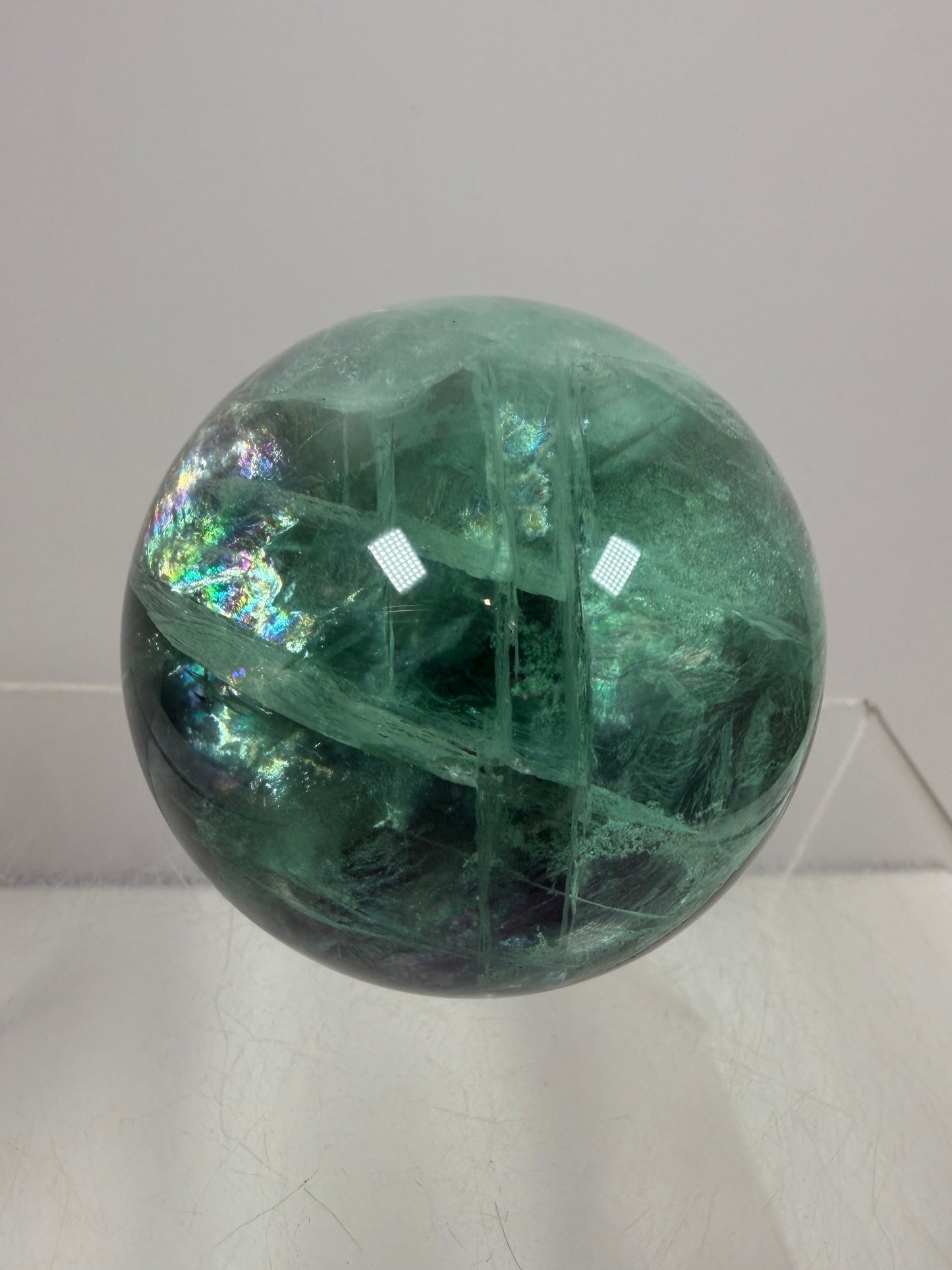Green And Purple Fluorite Sphere. High Quality Display Sphere With Stunning Rainbows.