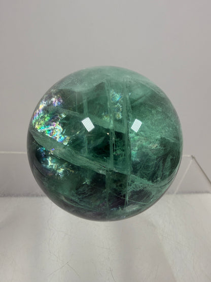 Green And Purple Fluorite Sphere. High Quality Display Sphere With Stunning Rainbows.