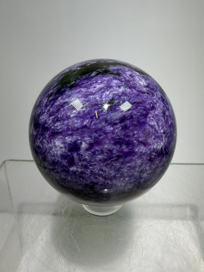Charoite Crystal Sphere. 50mm. High Quality Beautiful Crystal. Amazing Patterns And Flash. Stunning Rare Crystal