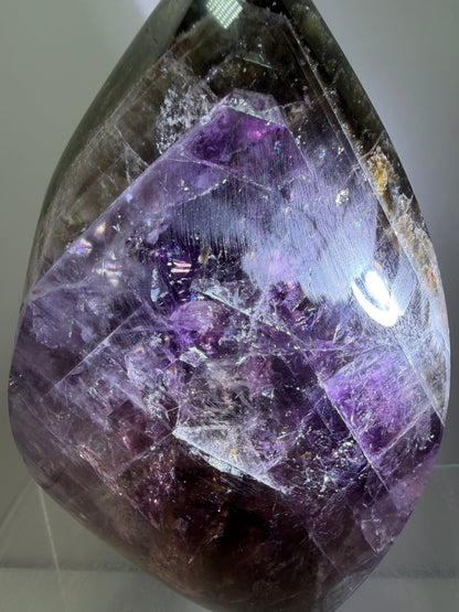 Amethyst Cacoxenite Flame. Stunning Purple Smoky Amethyst Polished Flame From Brazil. Beautiful Amethyst Display Crystal