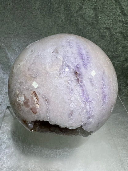 Flower Agate Sphere. 85mm. Gorgeous Purple Flower Druzy. Beautiful Combination Of Flower Agate And Amethyst. Amazing Display Sphere.