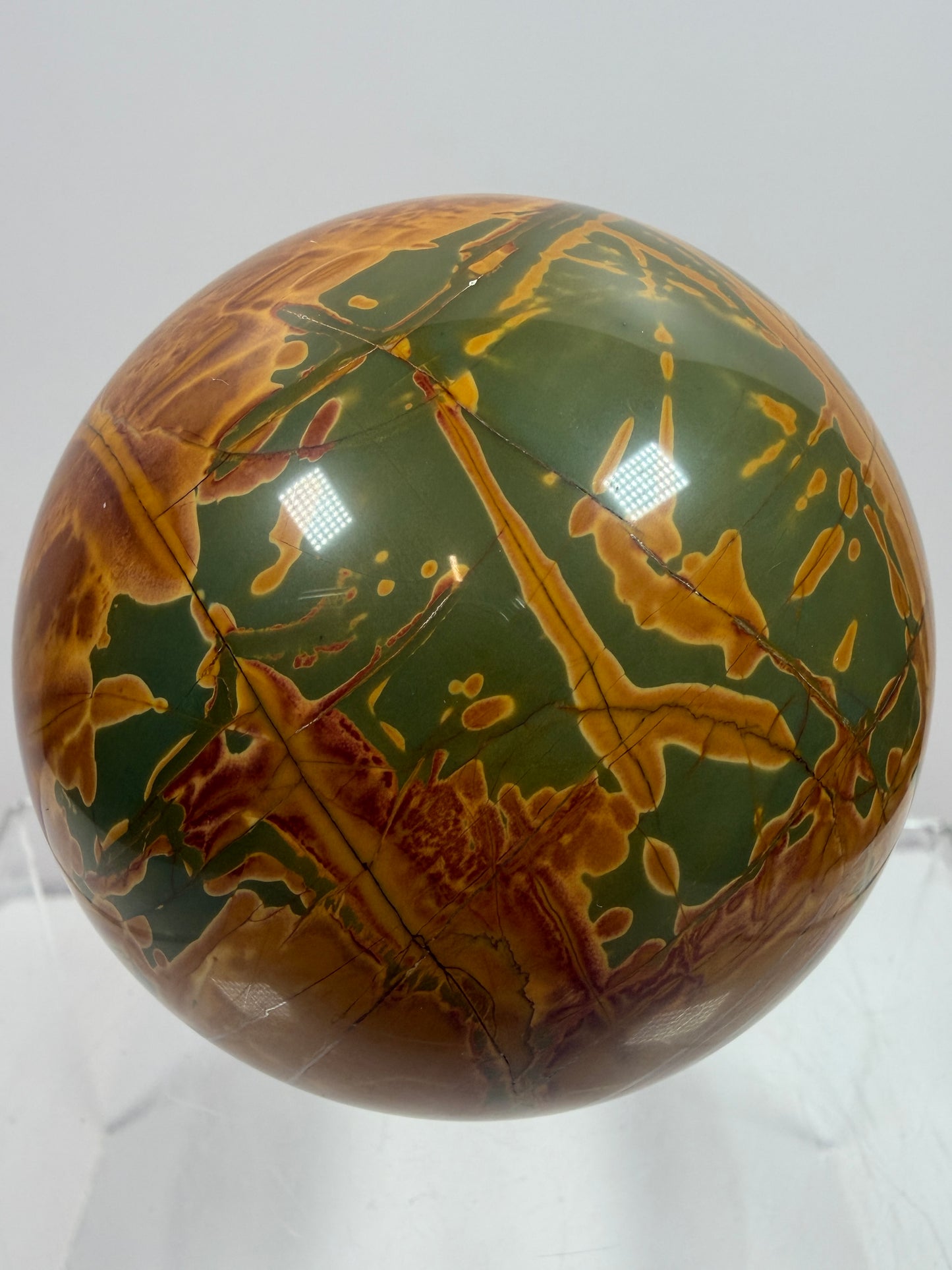 Cherry Creek Jasper Sphere. 70mm. Stunning Large Red River Display Sphere. Very High Quality Crystal