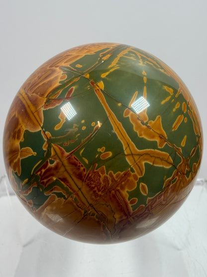 Cherry Creek Jasper Sphere. 70mm. Stunning Large Red River Display Sphere. Very High Quality Crystal