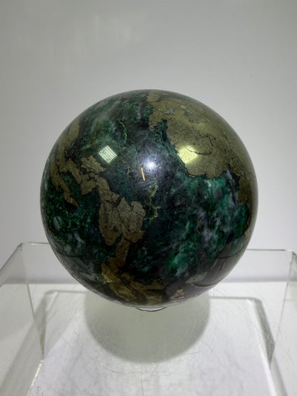 Atacamite And Pyrite Sphere. 64mm. High Quality Rare Sphere. Gorgeous Color Combination.