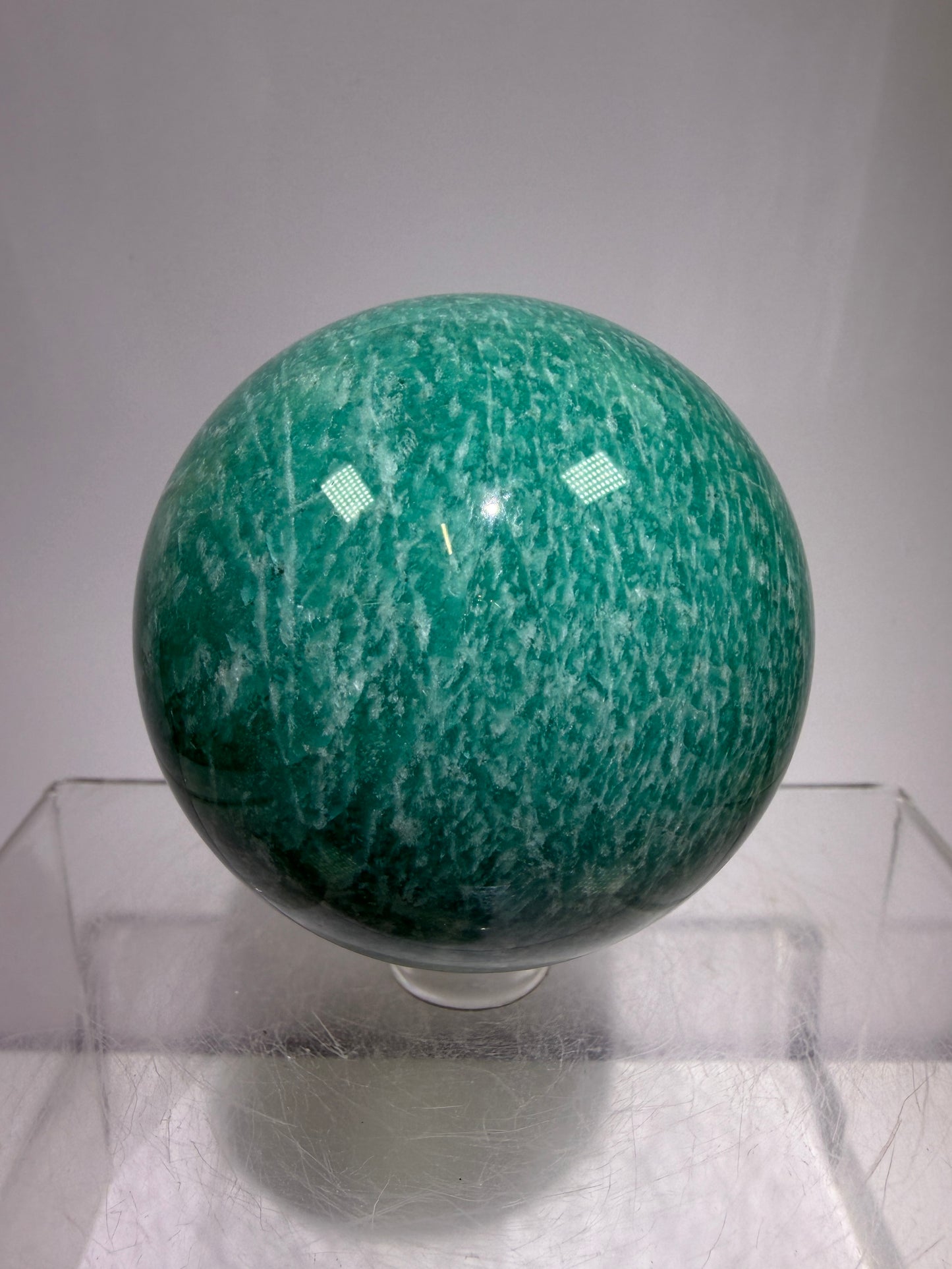 Amazonite Crystal Sphere. 60mm. Amazing Colors And Patterns. Gorgeous Flashy Display Sphere.