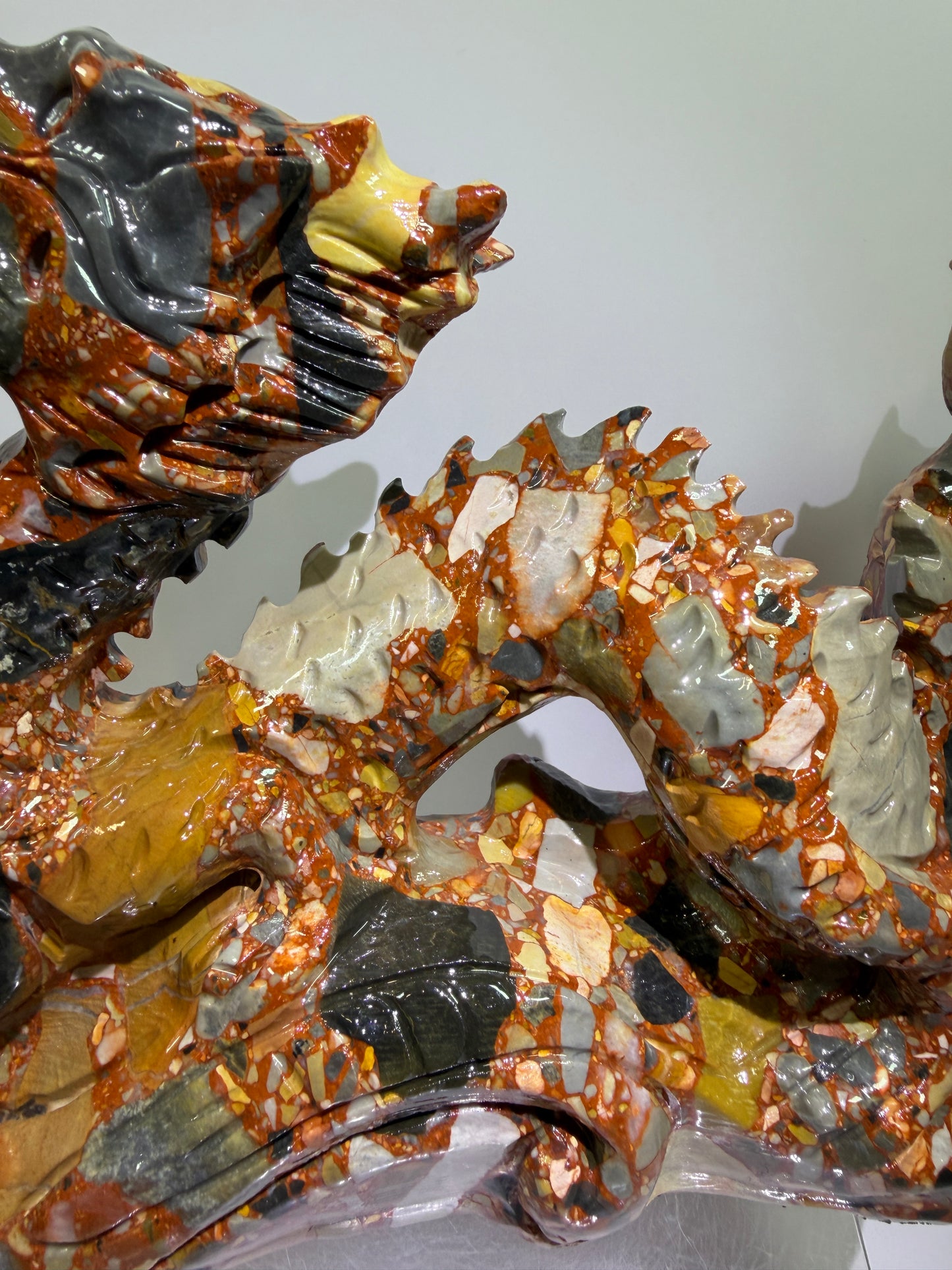 Chinese Carved Crystal Dragon. Large Colorful Dragon Carving. High Quality Display