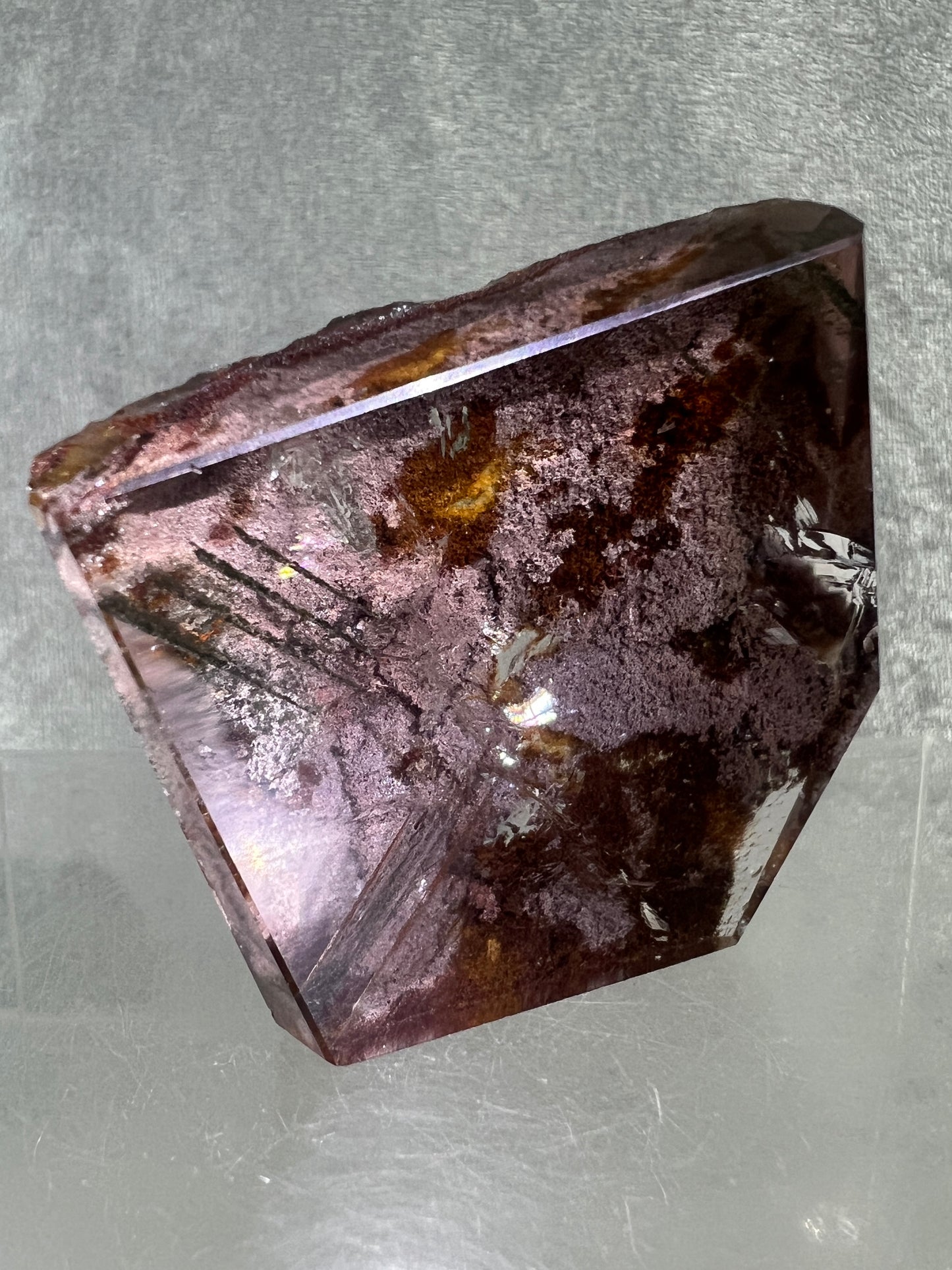 Garden Quartz Polished Freeform. Rare Purple Scenic Quartz. Gorgeous Lodolite With A Beautiful Landscape.