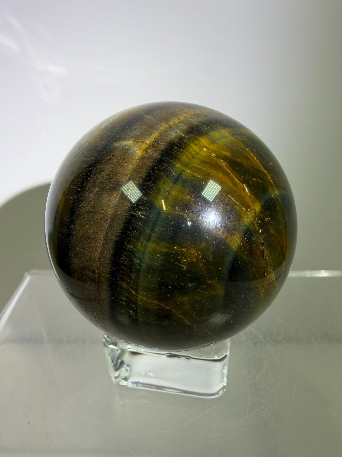 Blue Tigers Eye Sphere. 49mm. Rare Blue And Gold Hawks Eye Crystal. Beautiful Colors And Flash