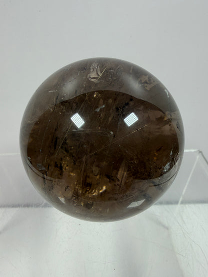Rutile Quartz Sphere. 47mm. Unique Smoky Quartz With Stunning Golden Rutile Inclusions.