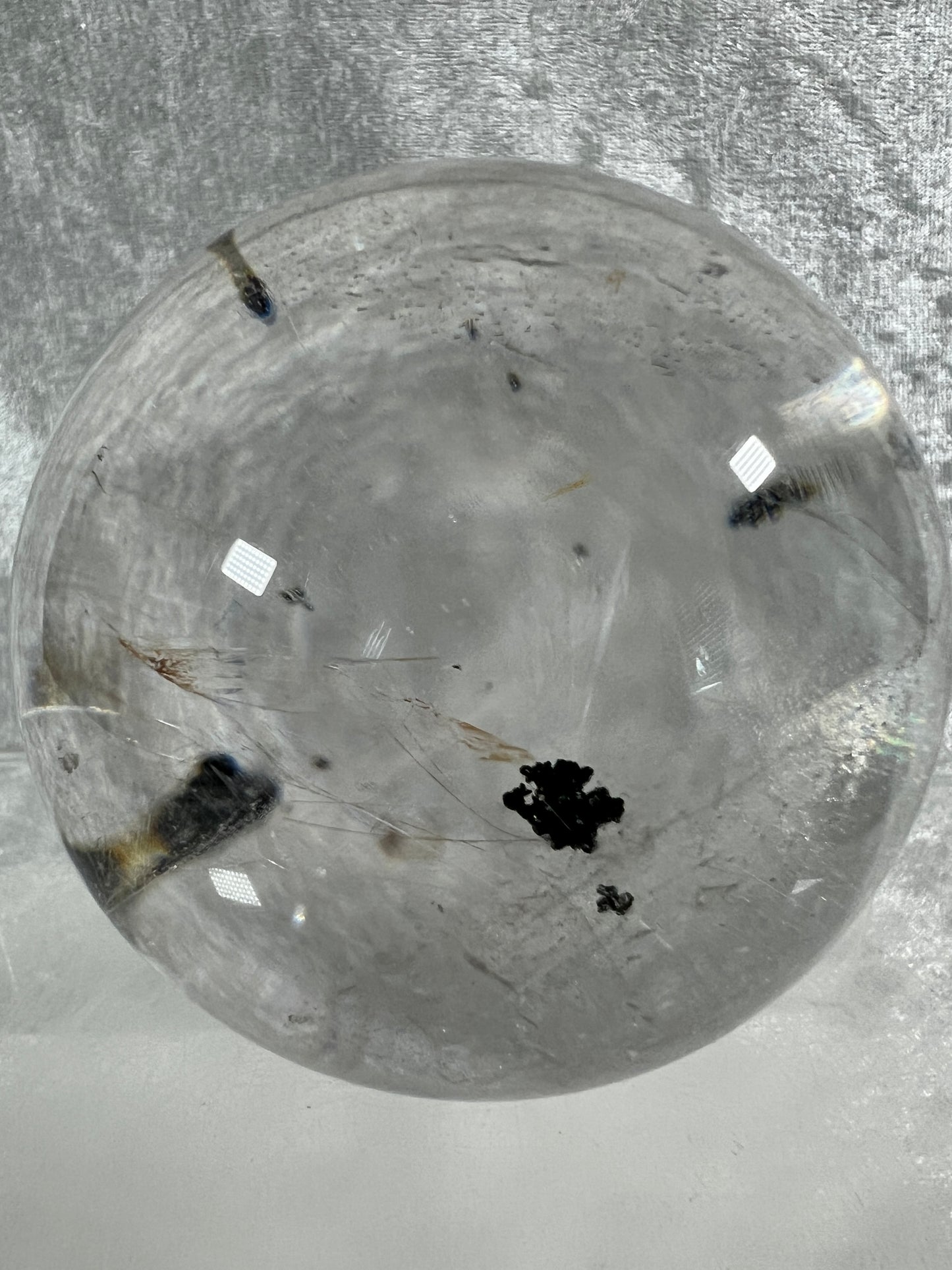 Rutile Quartz Sphere. 75mm. Large High Quality Display Sphere. Gorgeous Garden Quartz, Big Rainbows, And Golden Rutile Inclusions.