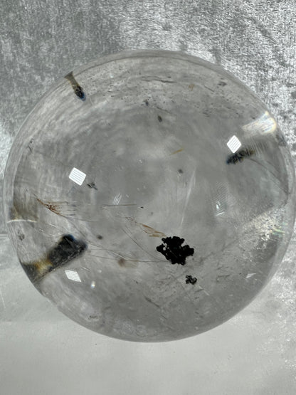 Rutile Quartz Sphere. 75mm. Large High Quality Display Sphere. Gorgeous Garden Quartz, Big Rainbows, And Golden Rutile Inclusions.