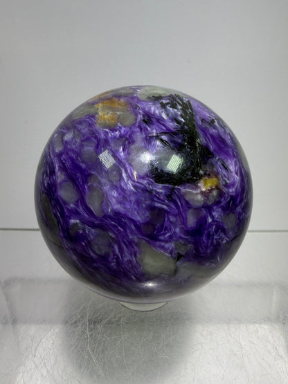 Charoite Crystal Sphere. 50mm. High Quality Beautiful Crystal. Amazing Patterns And Flash. Stunning Rare Crystal