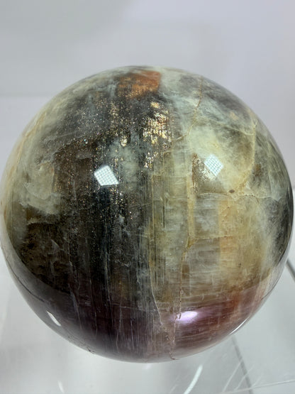 Black Moonstone And Sunstone Crystal Sphere. 64mm. Stunning Bright Flash. Gorgeous Display Sphere
