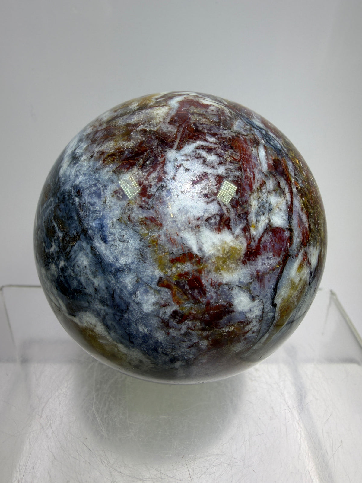 Pietersite Crystal Sphere. 66mm. Stunning Red And Blue Pietersite Crystal. High Quality Rare Display Sphere.