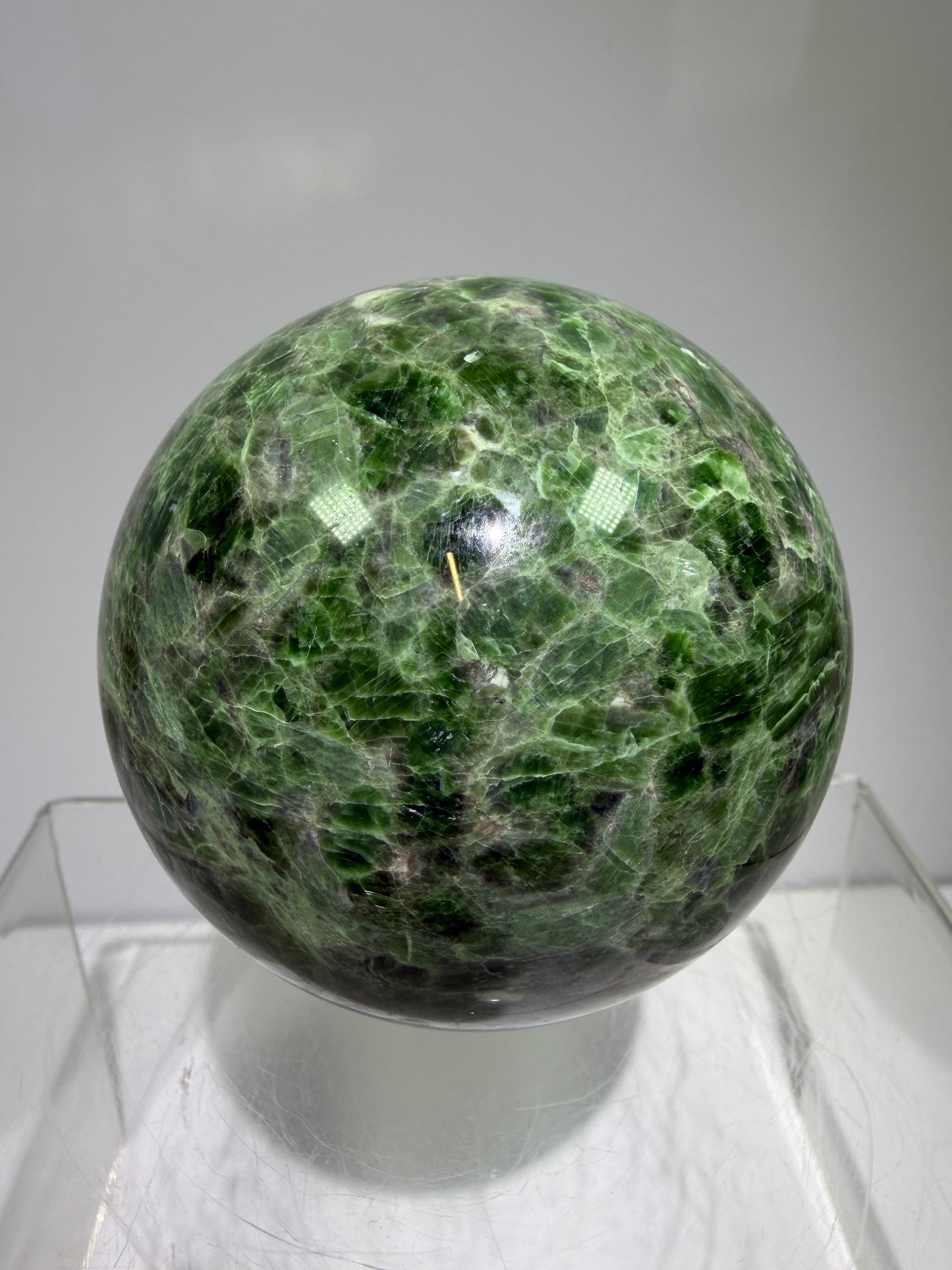 Diopside Crystal Sphere. 68mm. Very Rare And Unique Display Sphere. Lots Of Beautiful Flash