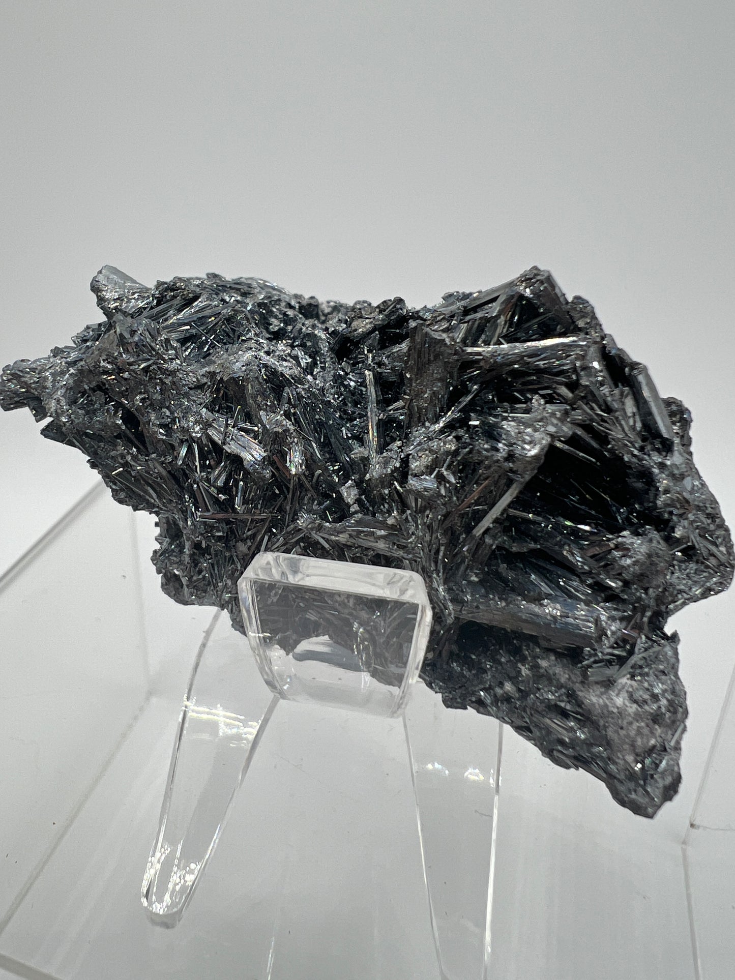 Stibnite Antimonite Specimen. Very Rare And Stunning Iridescent Crystal Cluster. Amazing Flashy Mineral Display