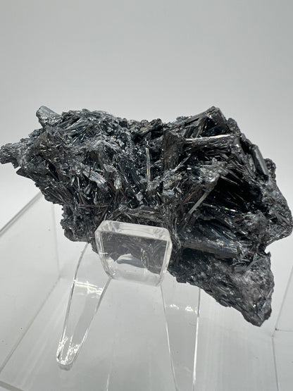 Stibnite Antimonite Specimen. Very Rare And Stunning Iridescent Crystal Cluster. Amazing Flashy Mineral Display