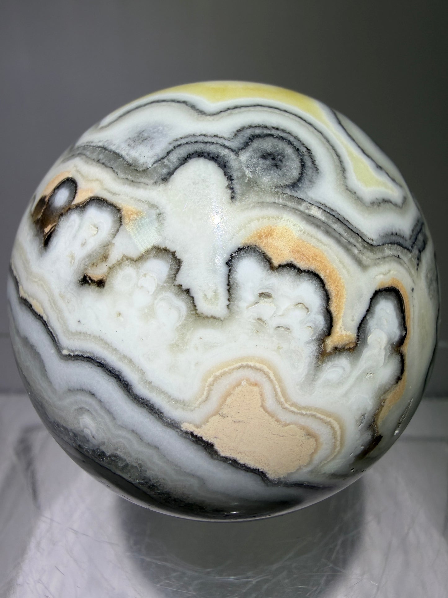 Banded Zebra Calcite Sphere. 55mm. Gorgeous Calcite Display Sphere. Rare Colors With Stunning Patterns