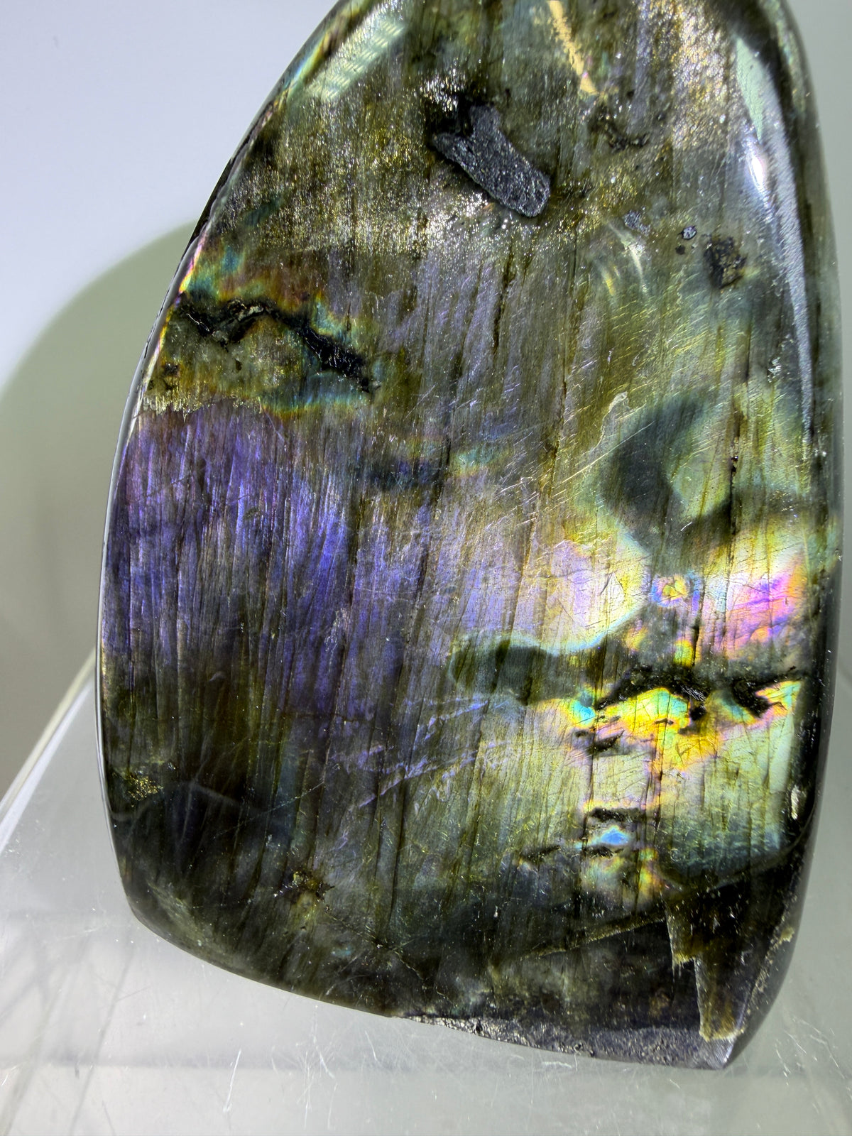 Labradorite Polished Freeform. Gorgeous Purple Rainbow Flash Spectrolite From Madagascar. High Quality Display Crystal.