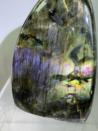 Labradorite Polished Freeform. Gorgeous Purple Rainbow Flash Spectrolite From Madagascar. High Quality Display Crystal.