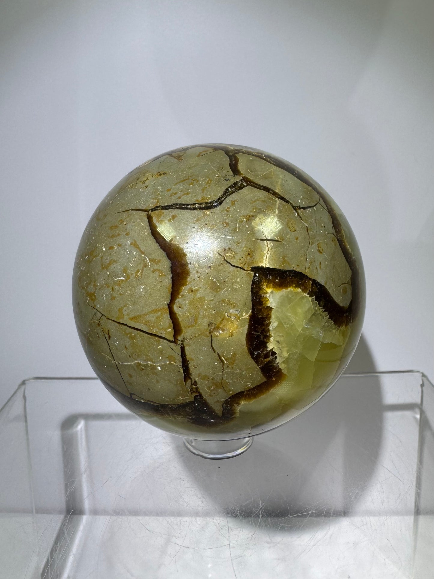 Septarian Crystal Sphere. 63mm. Amazing Dragons Egg Display Crystal. Incredible Mineral From Madagascar.