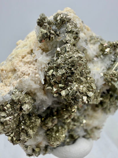 Pyrite And Needle Quartz Display Specimen. Gorgeous Pyrite Cube Cluster From Peru.