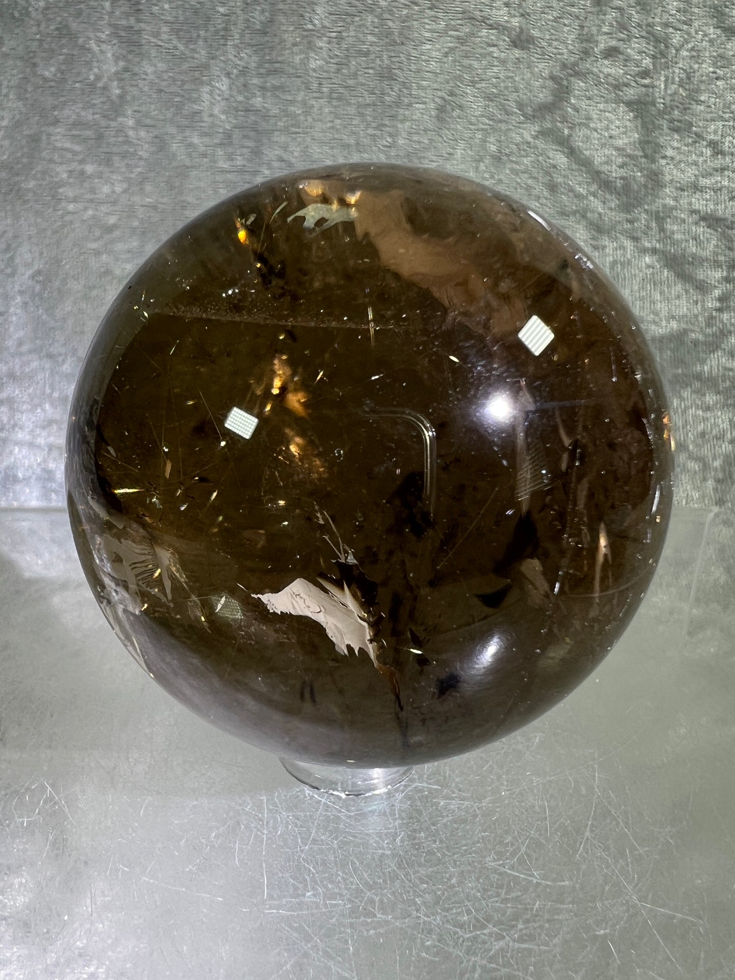 Rutile Quartz Sphere. 58mm. Gorgeous Smoky Quartz With Stunning Golden Rutile Inclusions.