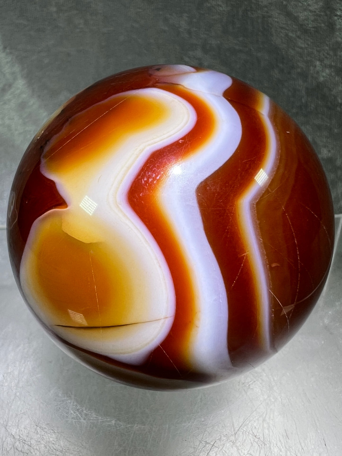 Carnelian Agate Sphere. 60mm. Incredible Colors And Banding