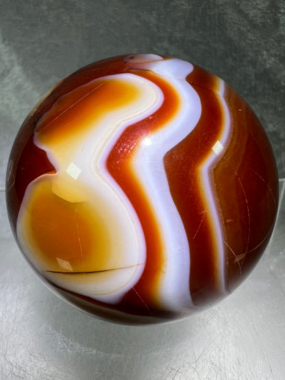 Carnelian Agate Sphere. 60mm. Incredible Colors And Banding