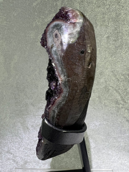 Amethyst Geode Specimen. Gorgeous Rare Red Wine Color! World Class Uruguayan Specimen. Custom Made Steel Stand