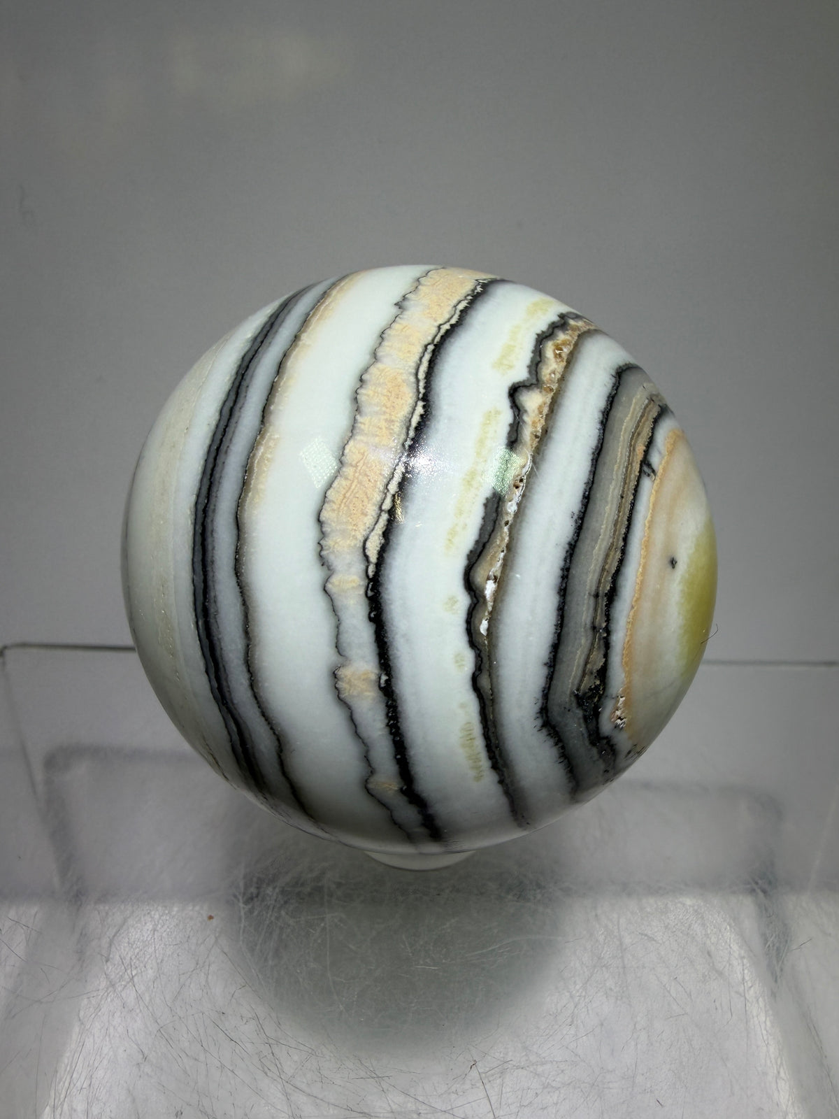 Banded Zebra Calcite Sphere. 53mm. Gorgeous Calcite Display Sphere. Rare Colors With Stunning Patterns
