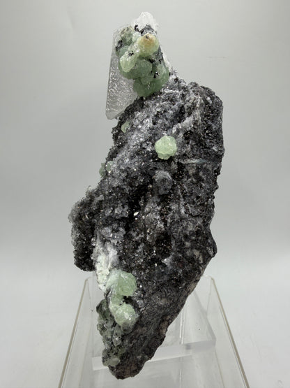 Rare Babingtonite, Prehnite, And Calcite Cluster. High Quality Mineral Specimen From Sichuan Province China. Amazing Rare Display Crystal.